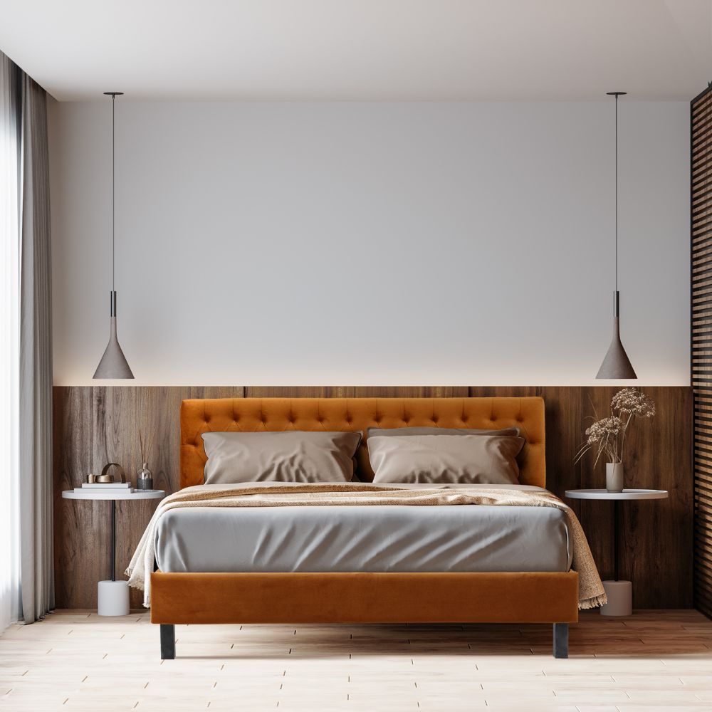 Wakefit Solis Upholstered King Bed without Storage (velvet amber)